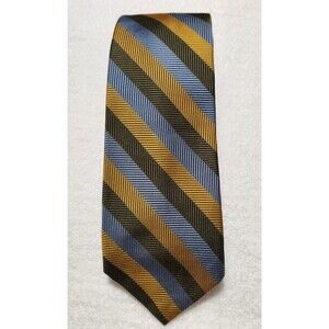 Vintage Christian Dior Tie Gold Brown Blue Stripes Geometric 100% Silk Luxury